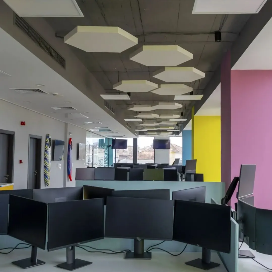 Panouri acustice instalate într-un birou vibrant