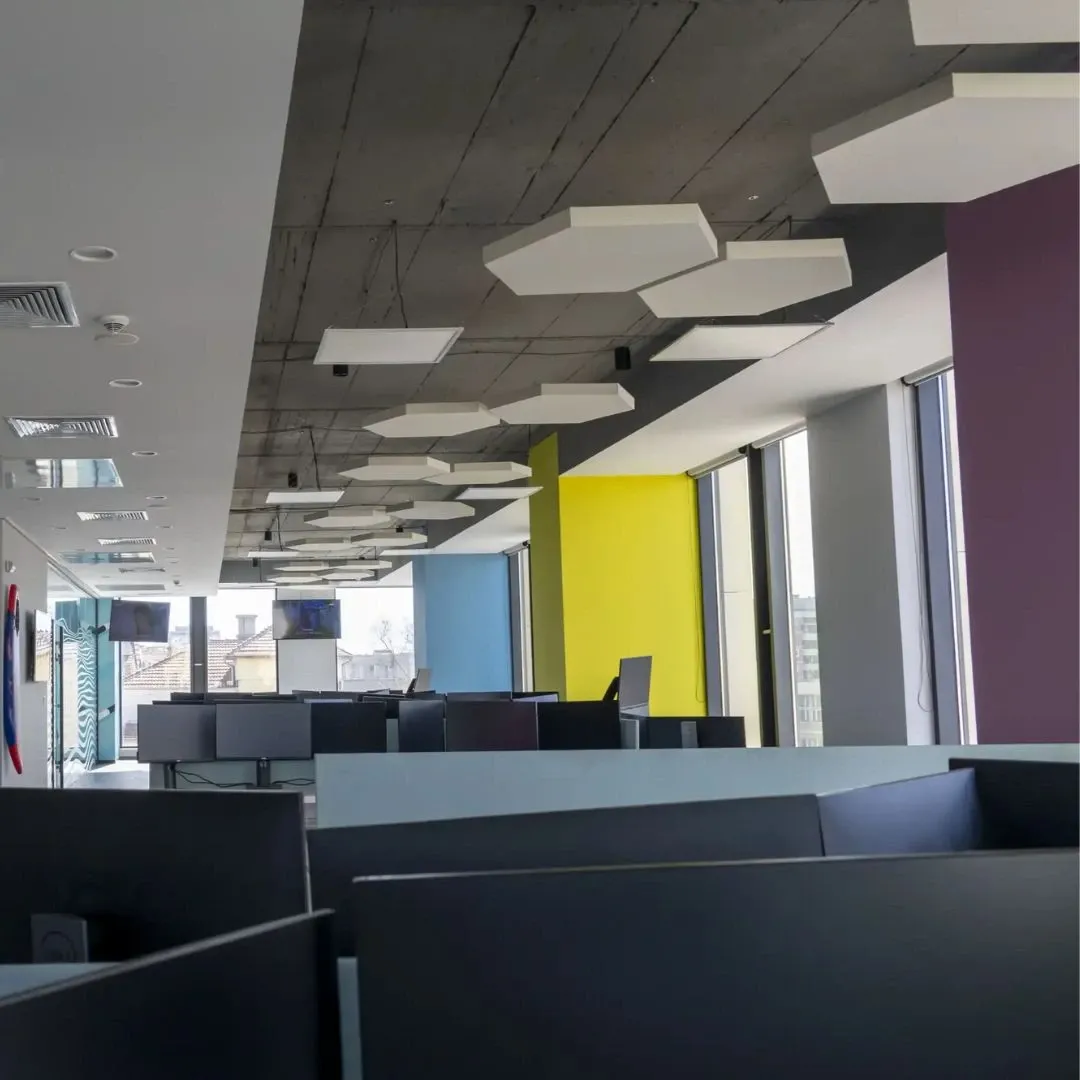 Panouri acustice instalate într-un birou vibrant
